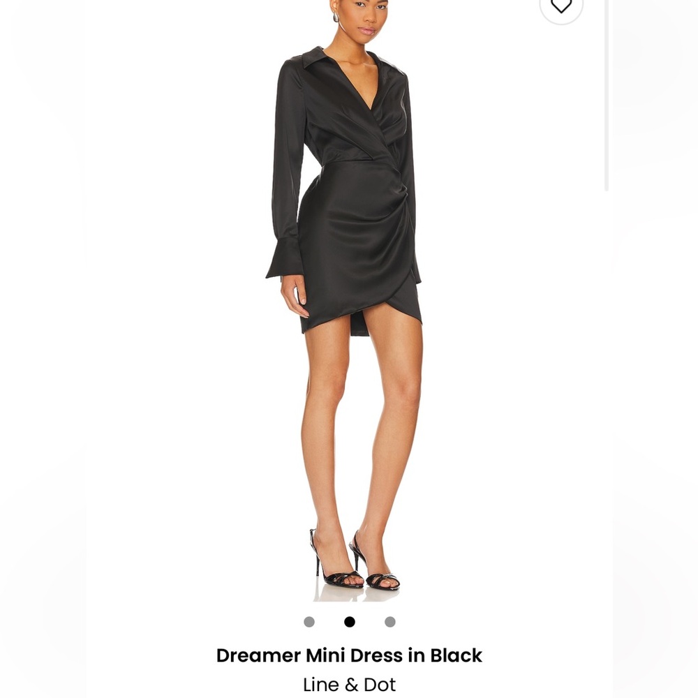 Line & Dot Black Satin Wrap Dress